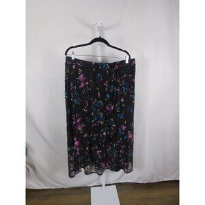 Lane Bryant Skirt Womens 18/20 Black Floral Lace Midi A-Line Lined Tie Waist